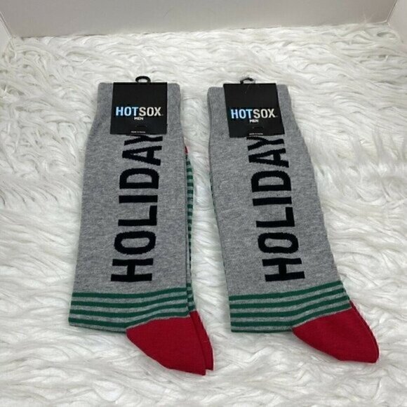 *HOT SOX Socks Holiday Christmas Set Of 2 Men's Size 10-13 Green Red Gray NEW - Picture 1 of 8